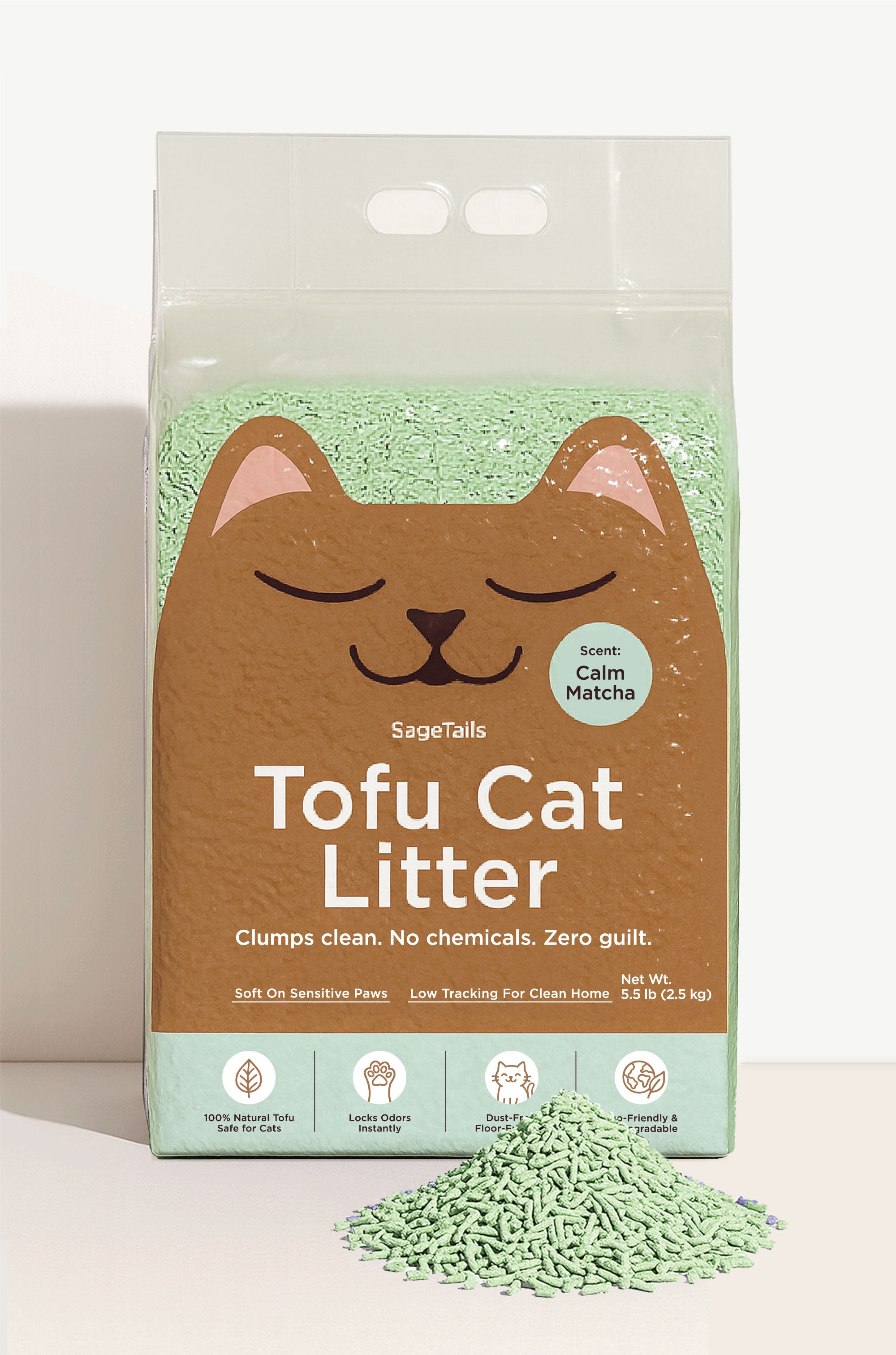 Natural Clumping Tofu Cat Litter 5.5lb/2.5kg - Calm Matcha