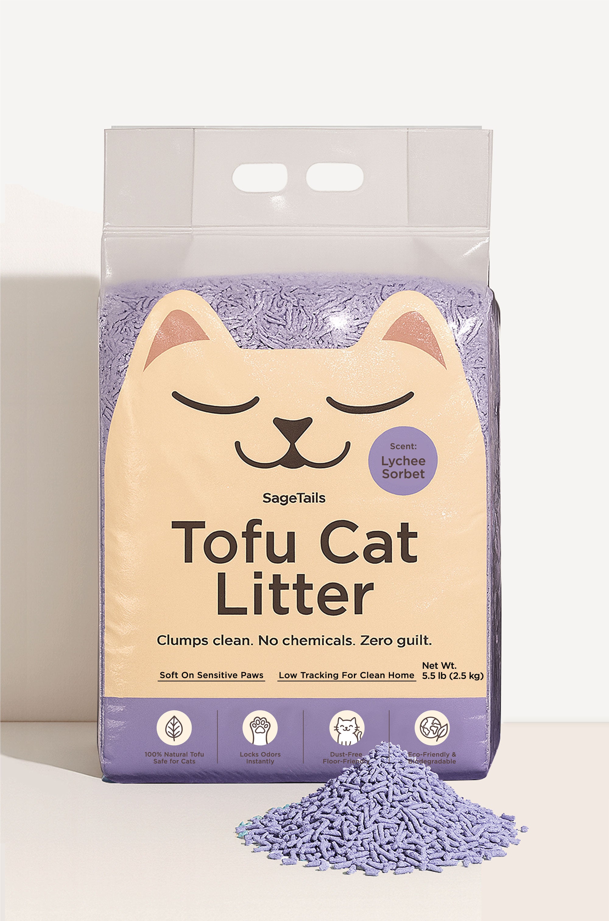 Natural Clumping Tofu Cat Litter 5.5lb/2.5kg - Lychee Sorbet