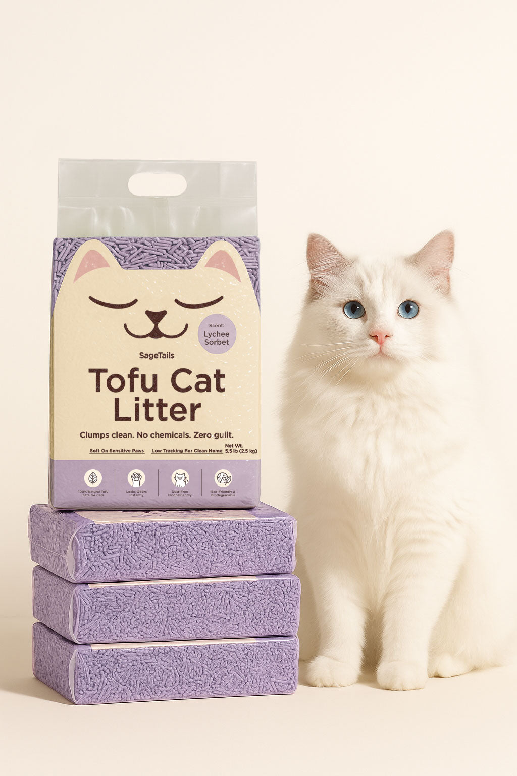 Natural Clumping Tofu Cat Litter 5.5lb/2.5kg - Lychee Sorbet