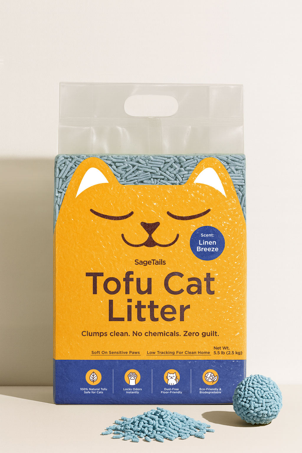 Natural Clumping Tofu Cat Litter 5.5lb/2.5kg - Linen Breeze