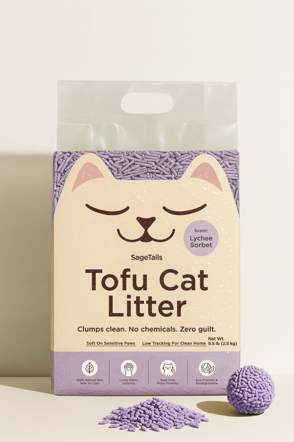 Natural Clumping Tofu Cat Litter 5.5lb/2.5kg - Lychee Sorbet