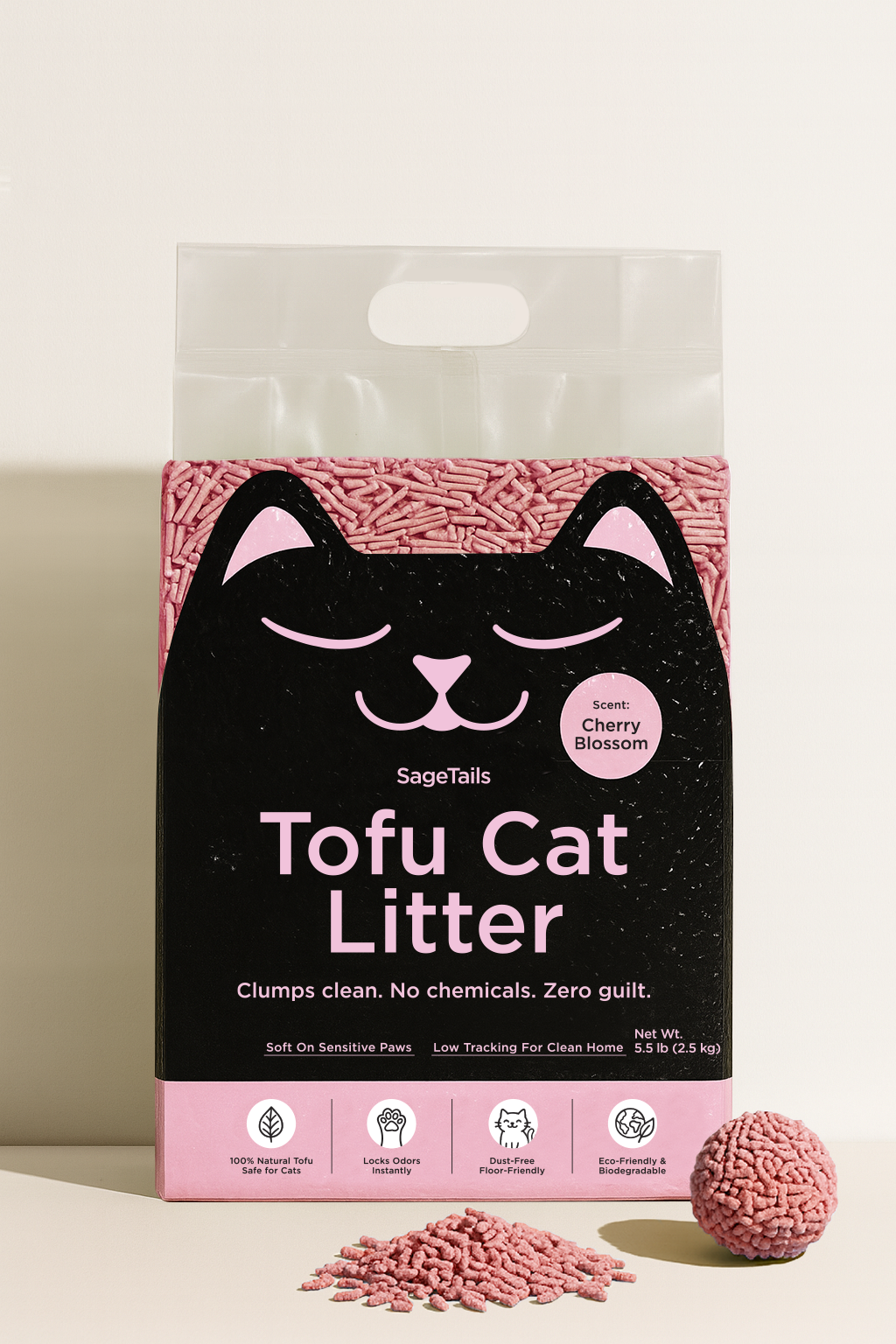 Natural Clumping Tofu Cat Litter 5.5lb/2.5kg - Cherry Blossom
