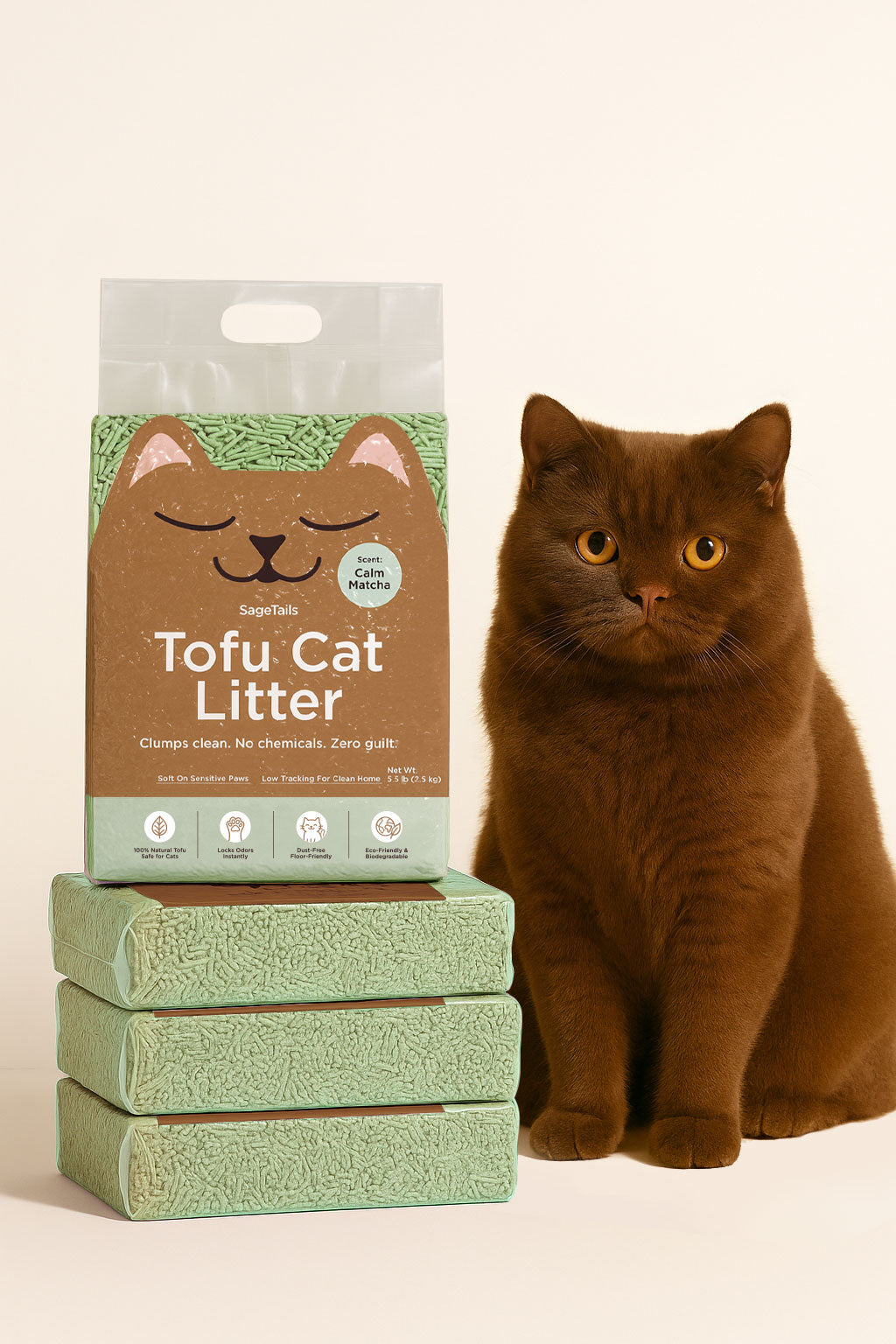 Natural Clumping Tofu Cat Litter 5.5lb/2.5kg - Calm Matcha
