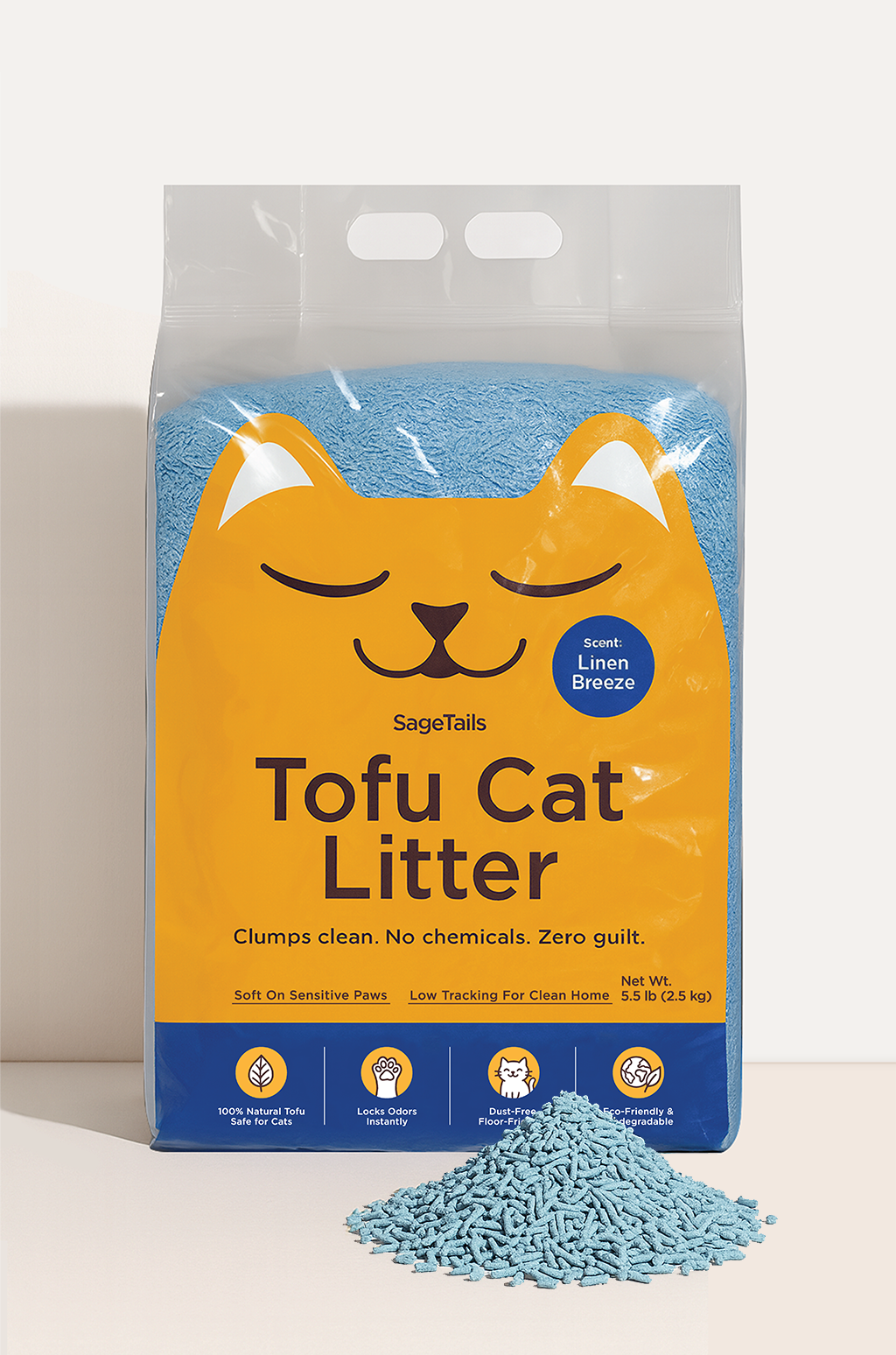 Natural Clumping Tofu Cat Litter 5.5lb/2.5kg - Linen Breeze
