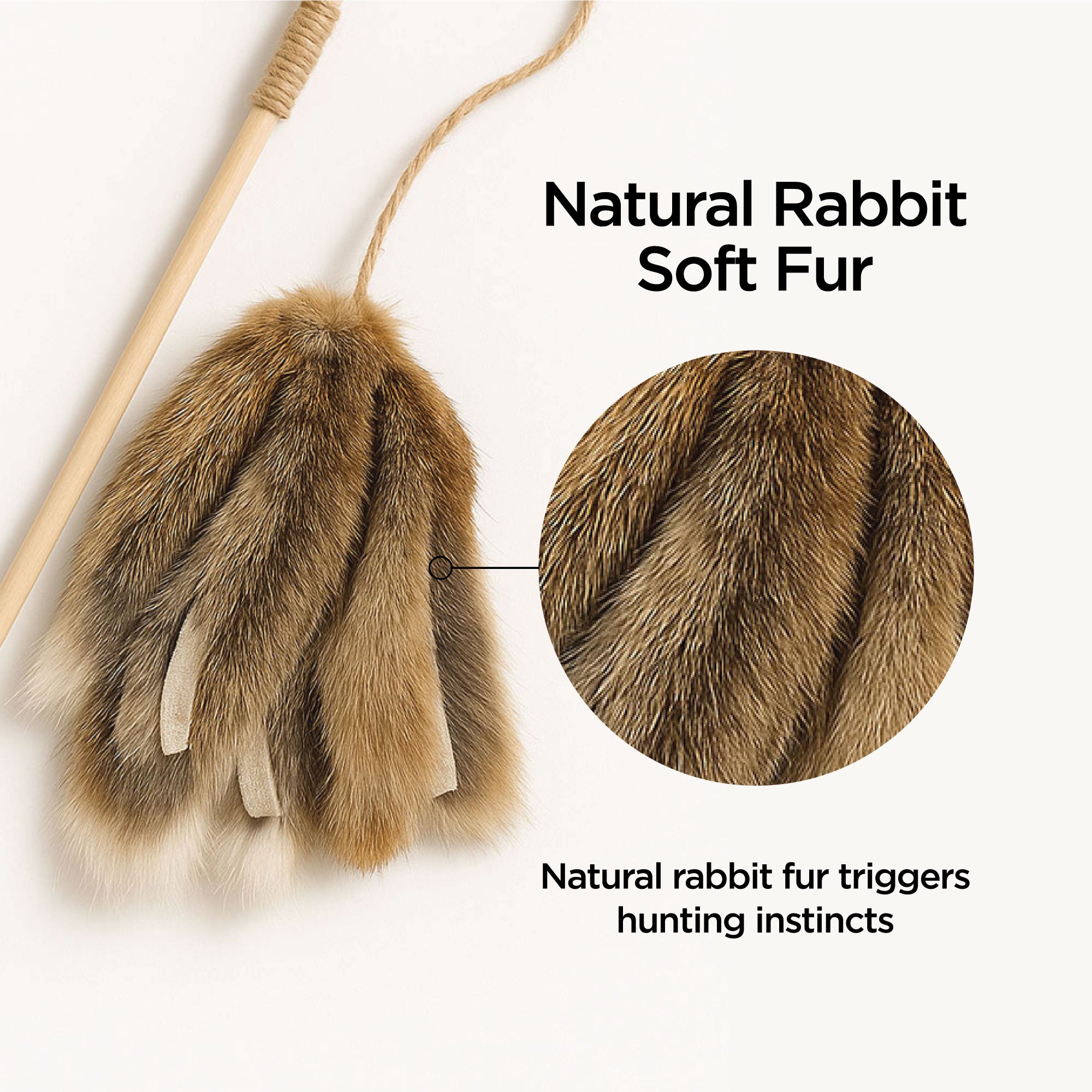 Rustic Whisk Rabbit Fur Cat Wand